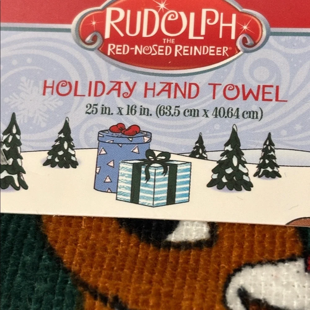 NEW Rudolph the Red Nosed Reindeer Christmas Wreath Printed Green Hand Towel
